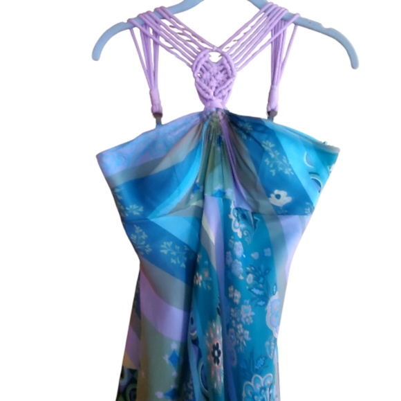 Nicole Miller Silk Peacock/Purple Halter Dress Size 4 - Picture 4 of 9